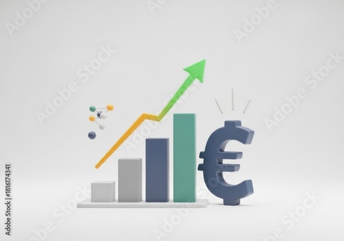 Financial growth chart with euro symbol and upward trend arrow illustrating economic progress