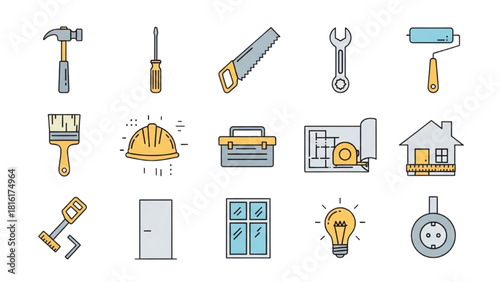 Home Renovation and Repair Tools and Equipment in Pastel Colors