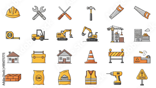 Construction Tools Vector Icons for Building and Repair Projects
