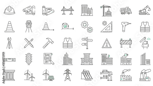 Construction and Industry Icon Set Building, Engineering, and Development Tools