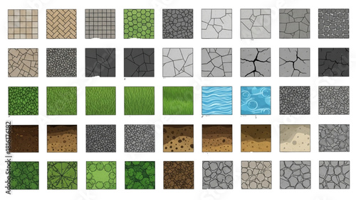 Diverse Textures Seamless Patterns of Nature, Stone, Grass, and Water