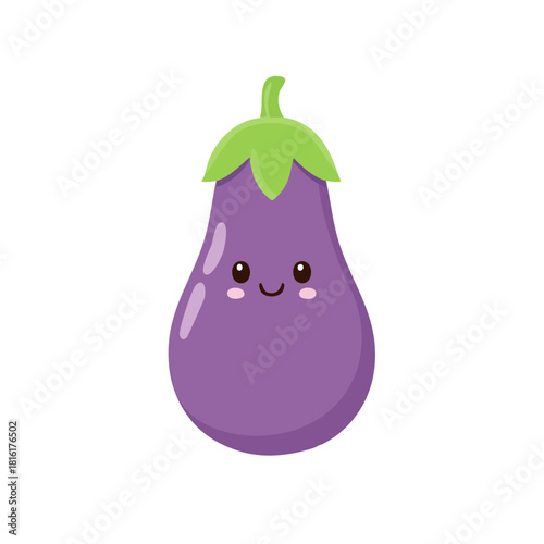 Adorable eggplant illustration for kids' menu, cute vegetable character, vegan food design, healthy eating concept, perfect for stickers and educational materials
