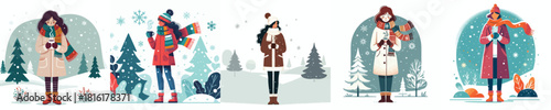 woman standing in the snow holding a warm mug