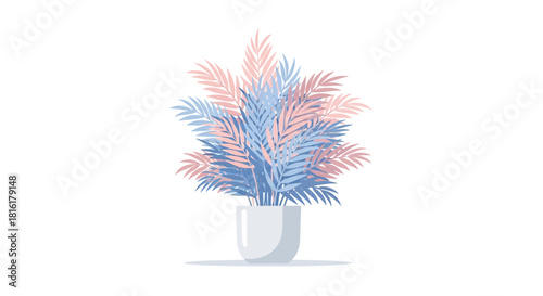 Elegant interior accent with a colorful plant in a white pot on a plain background