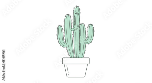 Minimalist potted cactus illustration with a soft green hue against a plain backdrop