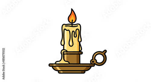 Illuminating radiance: A stylized depiction of a glowing candle in a brass holder for tranquil