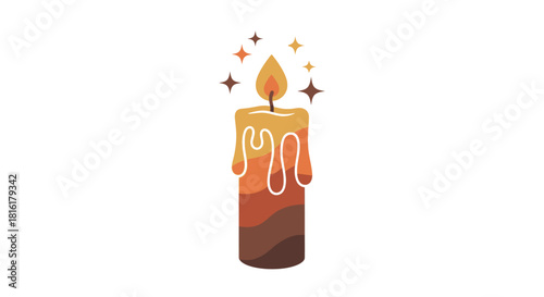 Burning candle illustration with dripped wax and stars radiating light offering warmth