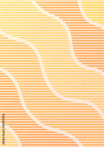 縦の背景　波線と横線のグラデーション　オレンジ