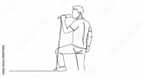 Line Art of a Singer Performing on Stage.