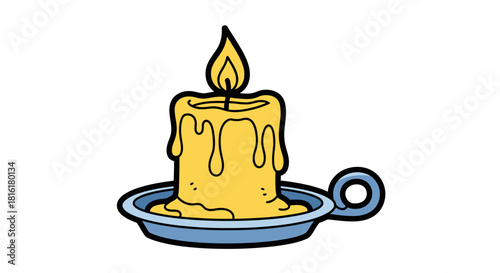 Illuminating wax creation in a vintage holder, a beacon of warmth in minimalist line art