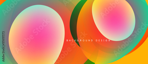 Abstract colorful design features overlapping circles, gradients. Vibrant hues create modern visual impact. Smooth transitions, dynamic composition.