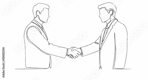 Line Art Depiction of Two Businessmen Shaking Hands in Agreement.