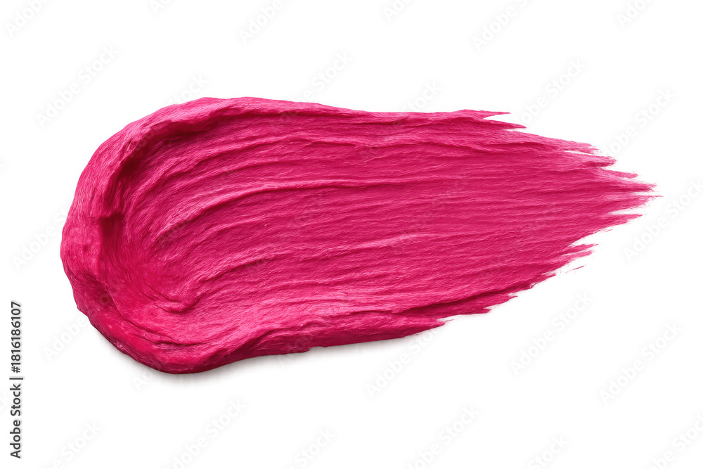 Fototapeta premium Pink fuchsia lipstick smear forming a vibrant brush stroke. Beauty product isolated for makeup design