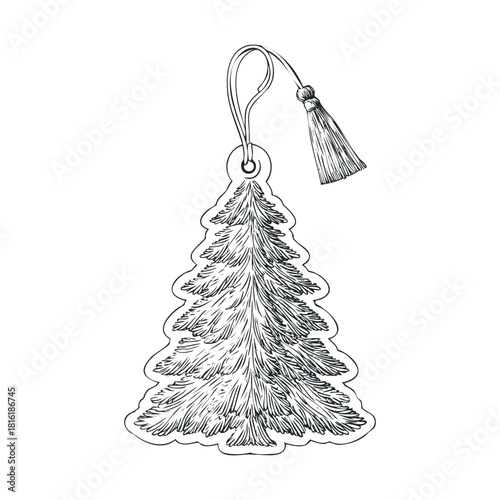 Decorative tree tag for holiday gifting and decorations.Vector hand draw