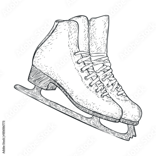 Classic ice skates design for winter sports theme and activities.Vector hand draw