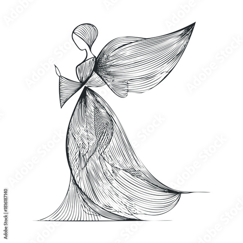 Elegant fashion design with flowing lines and graceful silhouette.Vector hand draw