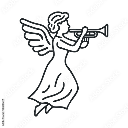 Angel playing trumpet to announce a festive celebration.Vector 