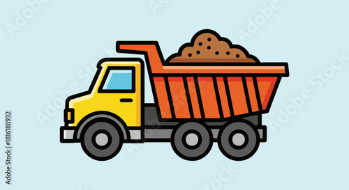 Cartoon dump truck icon, flat vector illustration