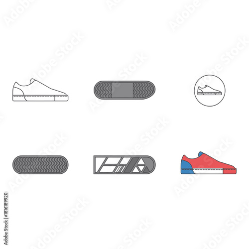 Collection of stylized sneaker and gaming device icons