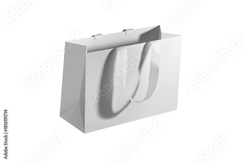 Gray paper glossy shopping bag mockup with white handles