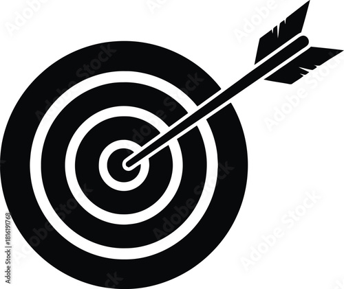 Arrow hitting bullseye on a target, isolated on white background.