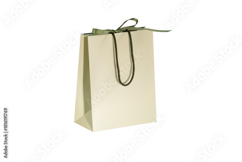Yellow paper glossy shopping bag mockup with gray handles