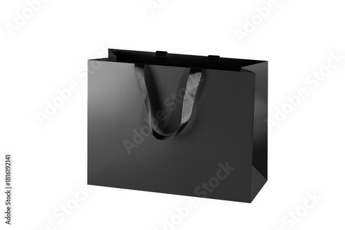 Black paper glossy shopping bag mockup with black handles