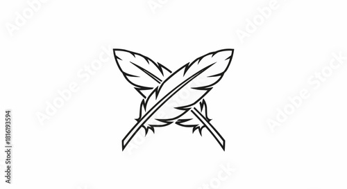 Crossed feathers symbol representing writing and creativity in elegant design.