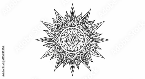 Intricate Black and White Mandala Art with Geometric Patterns.