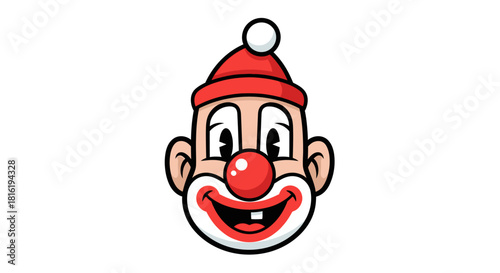 Cartoon depiction of a clown's face in vibrant colors against a stark white backdrop