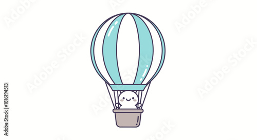 Delightful cartoon hot air balloon with cute character promoting happy journeys
