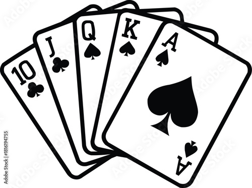 Royal Flush Playing Cards Vector, Casino Poker Hand Illustration.