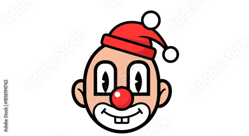 Festive funnyman: A stylized cartoon clown head wearing a holiday santa hat