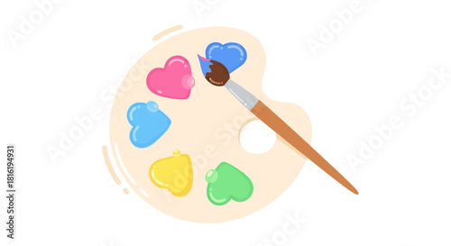 Artistic palette illustration with heart-shaped colors for creative love expression project