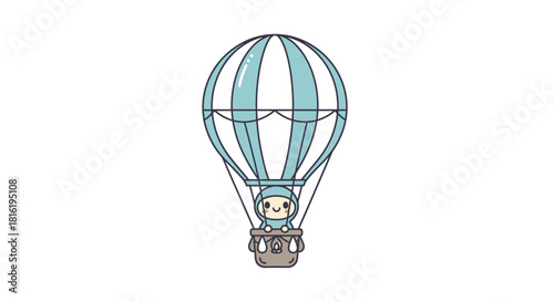 Whimsical flight a cute character soars in a vintage style hot air balloon illustration