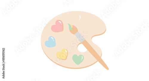 Palette with heart shaped paint and brush conveying artistic expression and creativity