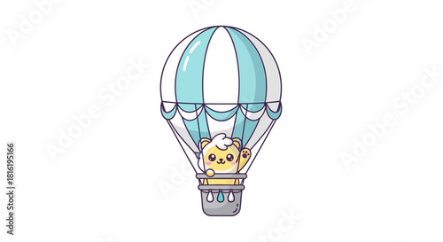 Charming hot air balloon illustration featuring a cute character for children's designs