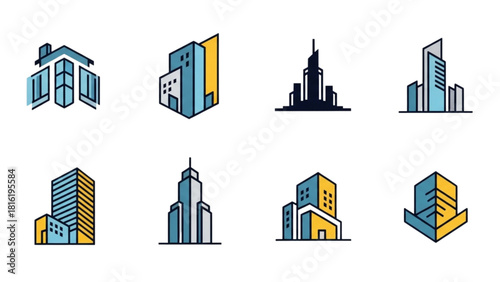 Modern building and real estate icon set for corporate identity and branding designs