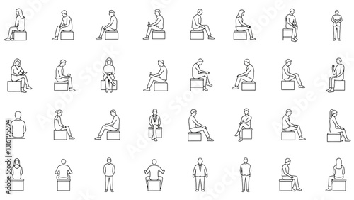 Collection of Line Drawings Diverse Human Poses and Postures for Design & Illustration