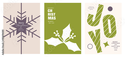 Set of Christmas and Happy year modern greeting cards