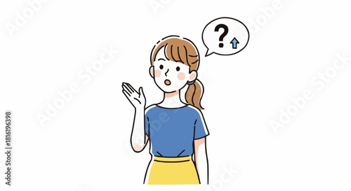 Young Woman Expressing Confusion and Questioning with a Thought Bubble.