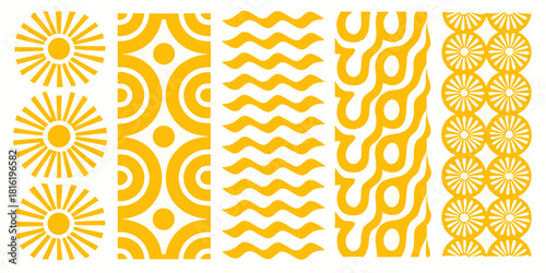 Retro mustard yellow geometric patterns on white background for textile and design