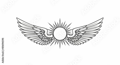 Elegant winged sunburst emblem representing freedom and celestial radiance in art.