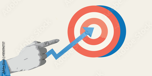 Hand pointing at target with arrow representing goal achievement and success