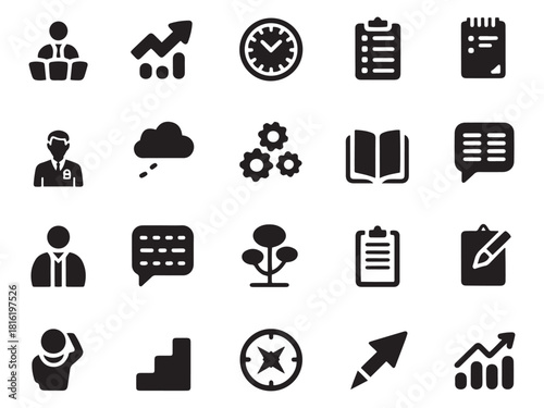 Collection of 20 glyph style icons for business and office tasks