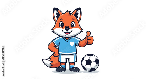 Enthusiastic fox mascot with soccer ball giving thumbs up showcasing sportsmanship and teamwork