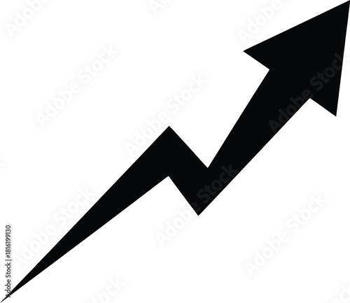 Black zigzag arrow pointing up, symbolizing growth isolated on white.