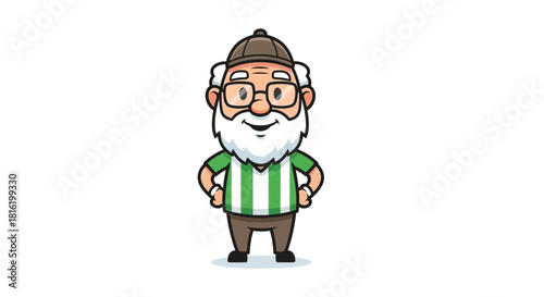 Cartoon elder character illustration with striped shirt and friendly smile isolated in white