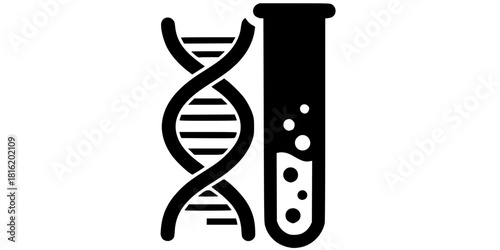 DNA Double Helix Genetics Test Tube Silhouette Icon Vector