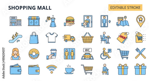 Vector icons celebrating various events and holidays with gift boxes, music, and food, perfect for invitations and decorations